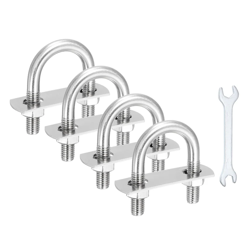 4Pcs M8 U-Bolts, Stainless Steel 1.1In(28mm) Inner Width 2.08In(53mm) Long