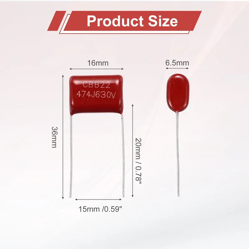 20Pcs CBB22 630V 474J 5% Tolerance Metallized Polypropylene Film Capacitors