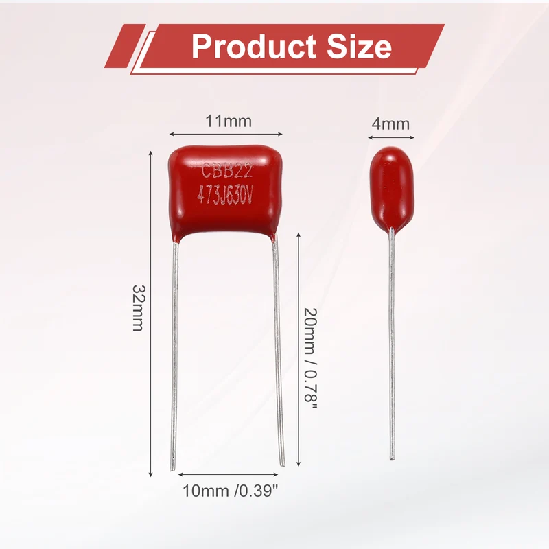 20 Pcs CBB22 630V 473J 5% Tolerance Metallized Polypropylene Film Capacitors