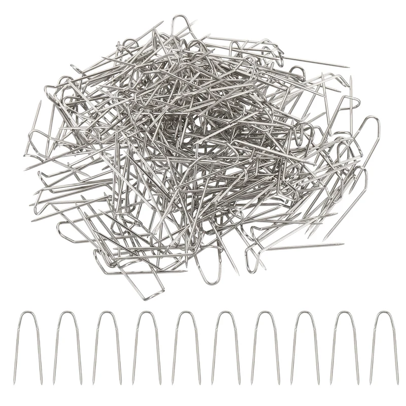 Fork Pins, 200 Pcs Stainless Steel Sewing U-Pins 0.8" Double Blocking Pin for Sewing Jewelry Fabric Craft DIY, Silver