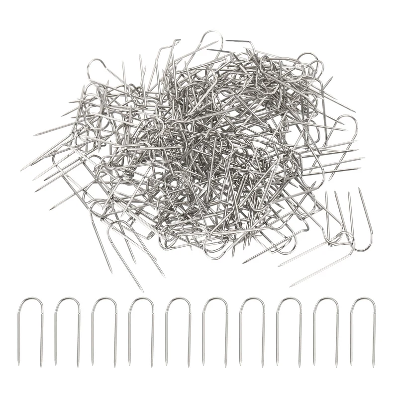 Fork Pins, 200 Pcs Stainless Steel Sewing U-Pins 0.9" Double Blocking Pin for Sewing Jewelry Fabric Craft DIY, Silver