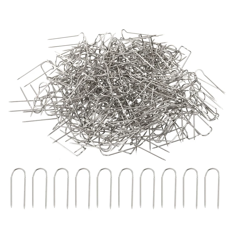 Fork Pins, 300 Pcs Stainless Steel Sewing U-Pins 0.9" Double Blocking Pin for Sewing Jewelry Fabric Craft DIY, Silver