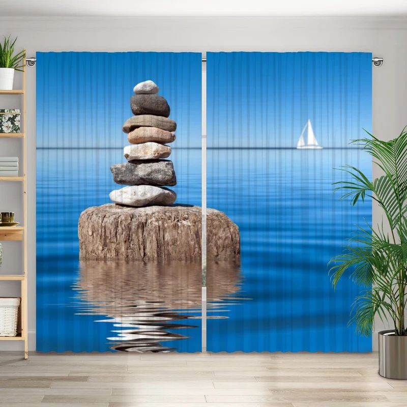 Vorhang Motiv "Segelschiff Steinturm Meer"