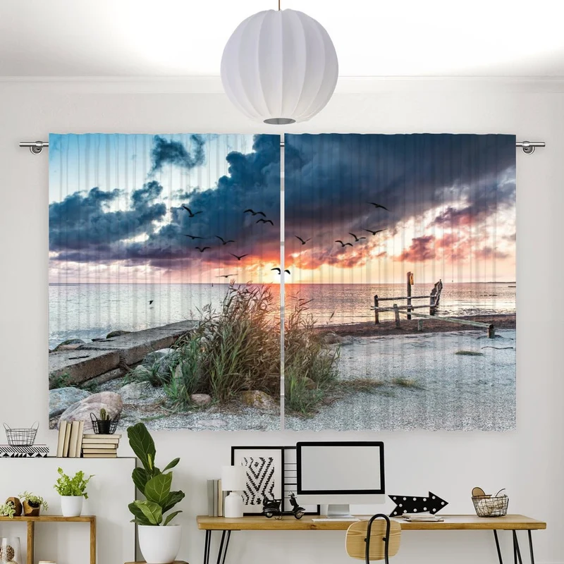 Vorhang Motiv "Sonnenuntergang Küste Ozean"