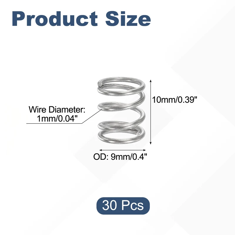 30Pcs Compression Spring 304 Stainless Steel, 1mm Wire, 9x10mm (ODxL)