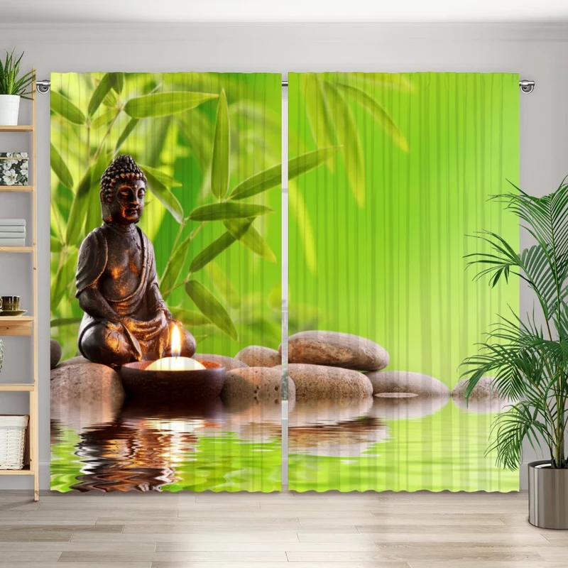 Vorhang Motiv "Buddha Kerze Steine"