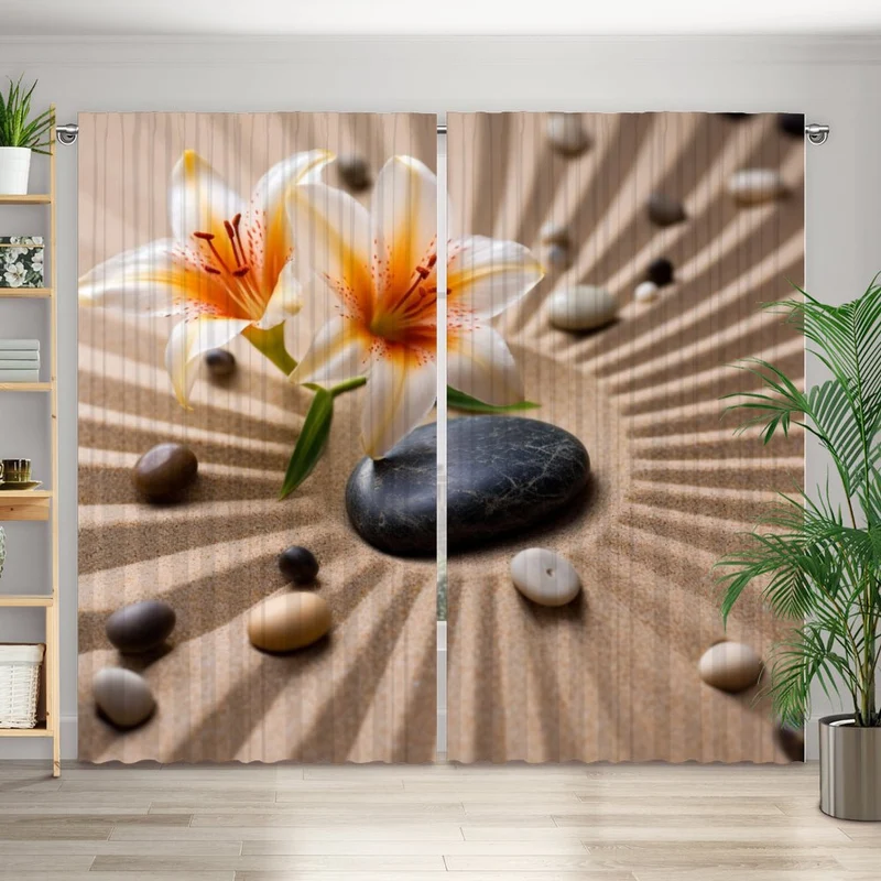 Vorhang Motiv "Lilien Steine Sand"