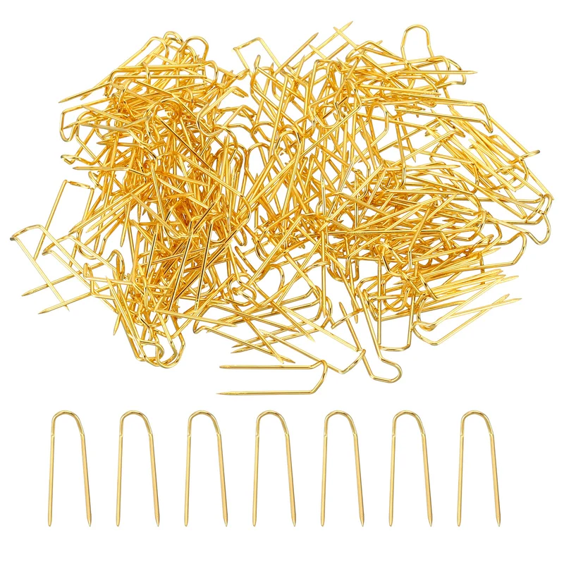 200Pcs Fork Pins, Stainless Steel Sewing U-Pins 0.7" Double Blocking Pin, Golden