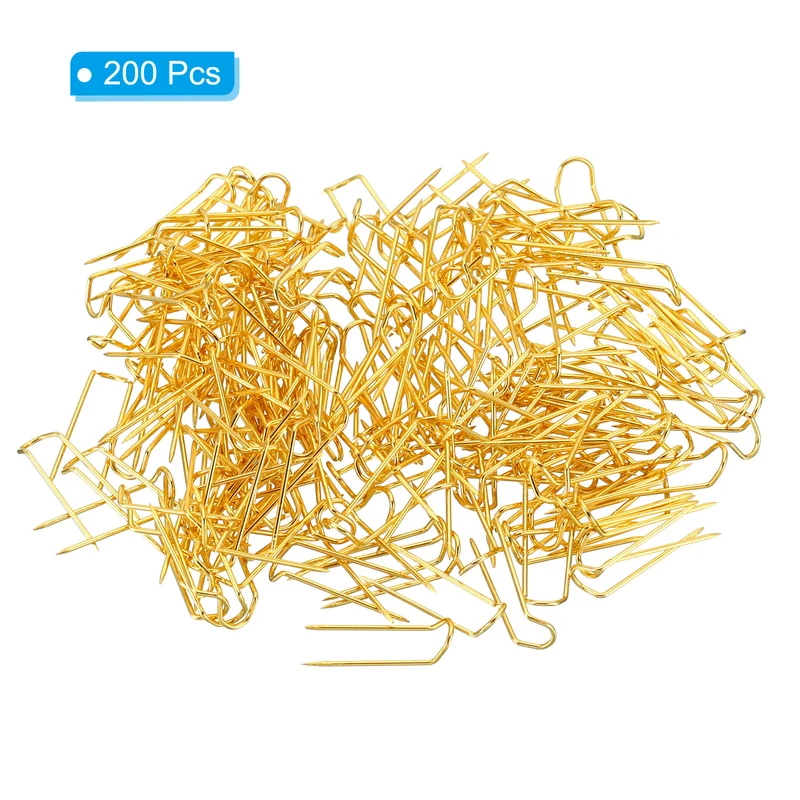 200Pcs Fork Pins, Stainless Steel Sewing U-Pins 0.7" Double Blocking Pin, Golden