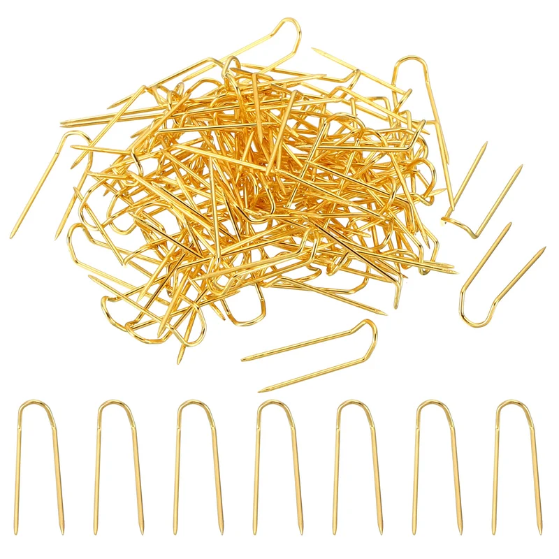 Fork Pins, 100 Pcs Stainless Steel Sewing U-Pins 0.7" Double Blocking Pin for Sewing Jewelry Fabric Craft DIY, Golden