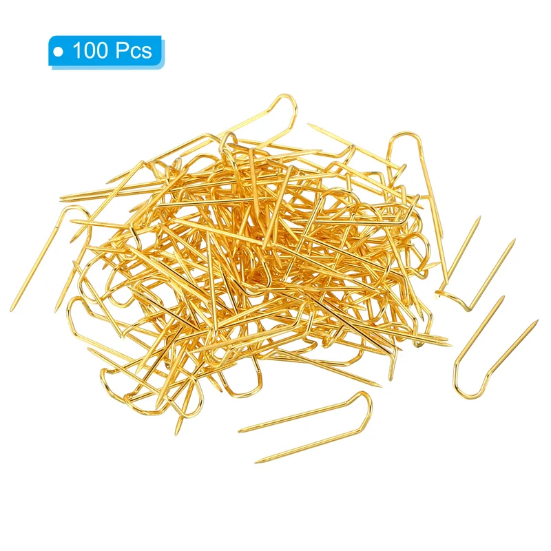 Fork Pins, 100 Pcs Stainless Steel Sewing U-Pins 0.7" Double Blocking Pin for Sewing Jewelry Fabric Craft DIY, Golden