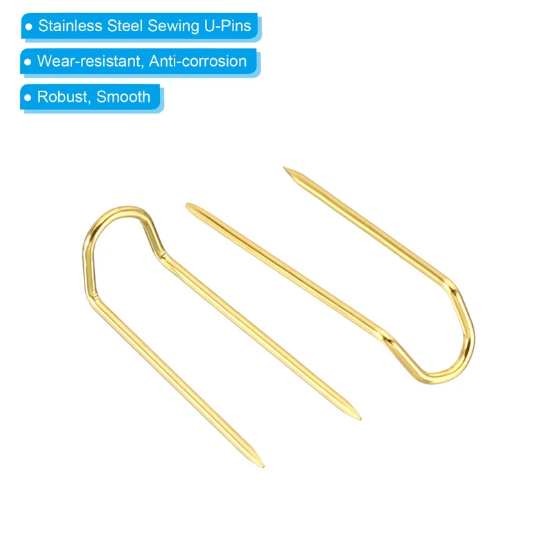 Fork Pins, 100 Pcs Stainless Steel Sewing U-Pins 0.7" Double Blocking Pin for Sewing Jewelry Fabric Craft DIY, Golden