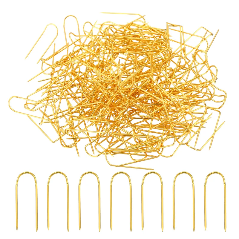 200Pcs Fork Pins Stainless Steel Sewing U-Pins 0.9" Double Blocking Pin Golden