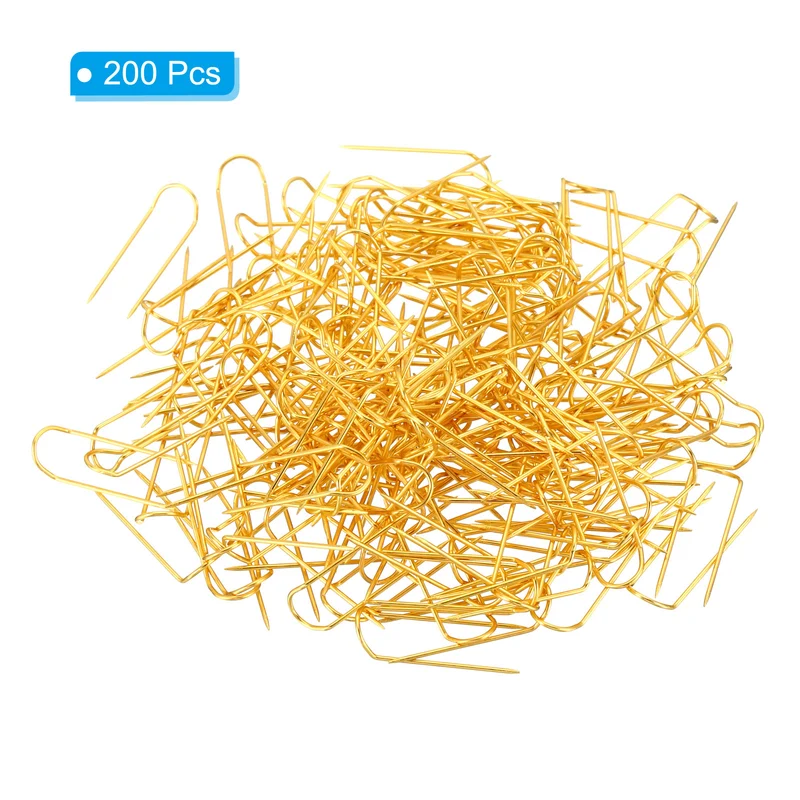 200Pcs Fork Pins Stainless Steel Sewing U-Pins 0.9" Double Blocking Pin Golden
