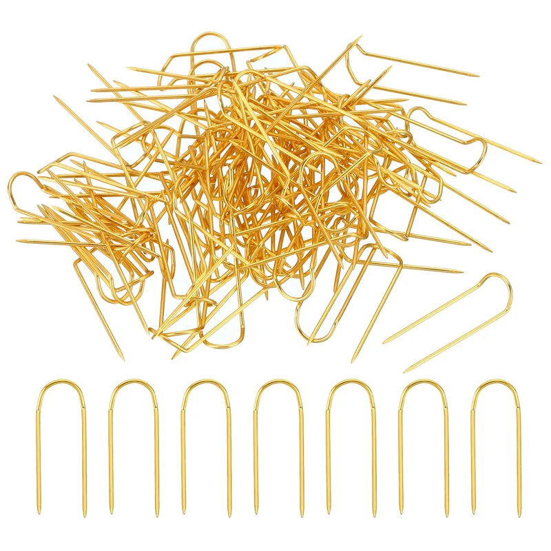 Fork Pins, 100 Pcs Stainless Steel Sewing U-Pins 0.9" Double Blocking Pin for Sewing Jewelry Fabric Craft DIY, Golden