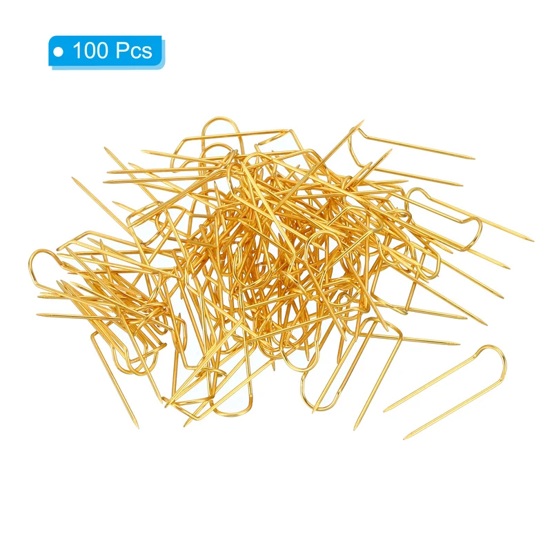 Fork Pins, 100 Pcs Stainless Steel Sewing U-Pins 0.9" Double Blocking Pin for Sewing Jewelry Fabric Craft DIY, Golden