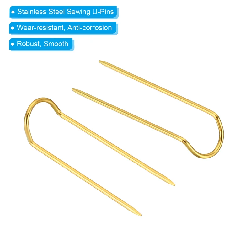 Fork Pins, 100 Pcs Stainless Steel Sewing U-Pins 0.9" Double Blocking Pin for Sewing Jewelry Fabric Craft DIY, Golden