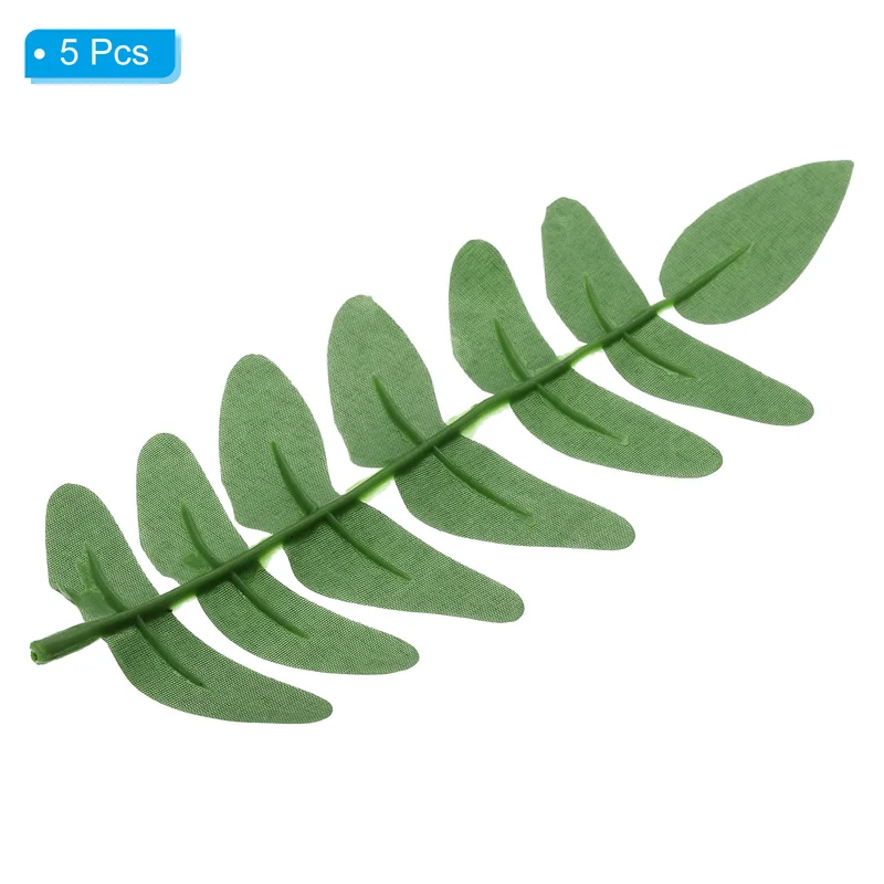 7"x3" Artificial Green Leaves, 5 Pcs Fake Shrubs Leaves Faux Silk Greenery Leaves Simulation Flower Leaf for Home Office Decor, Dark Green