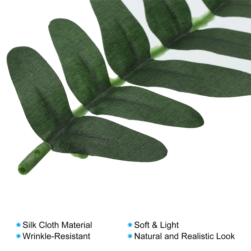 7"x3" Artificial Green Leaves, 5 Pcs Fake Shrubs Leaves Faux Silk Greenery Leaves Simulation Flower Leaf for Home Office Decor, Dark Green