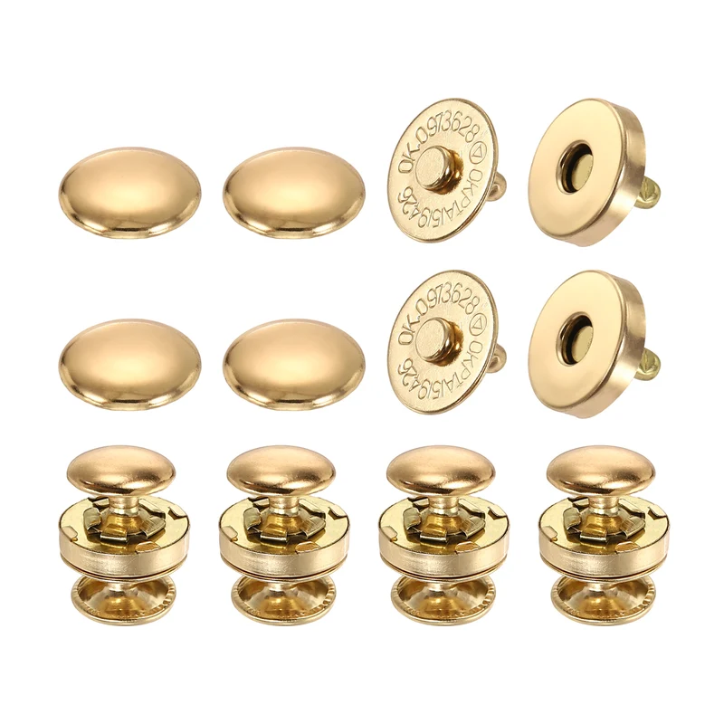 6Pcs 14mm Magnetic Snap Buttons Set Copper Fastener Clasps Rose Gold