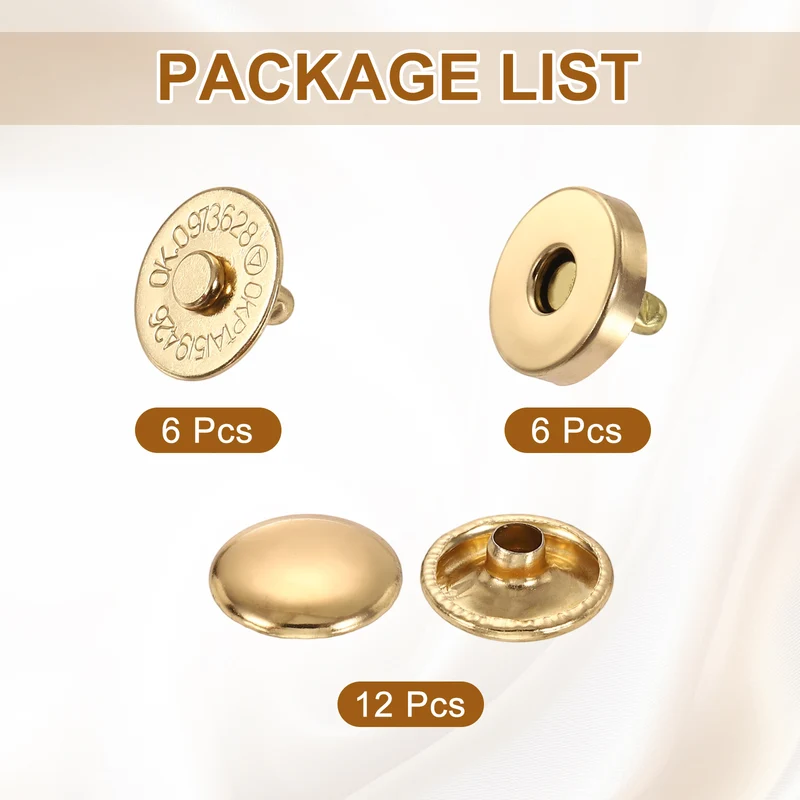 6Pcs 14mm Magnetic Snap Buttons Set Copper Fastener Clasps Rose Gold