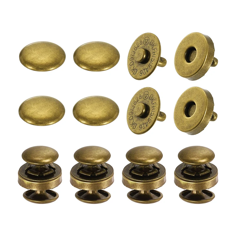 6Pcs 14mm Magnetic Snap Buttons Set Copper Fastener Clasps Coppery