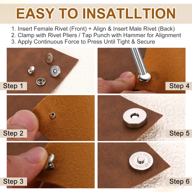 6Pcs 14mm Magnetic Snap Buttons Set Copper Fastener Clasps Coppery