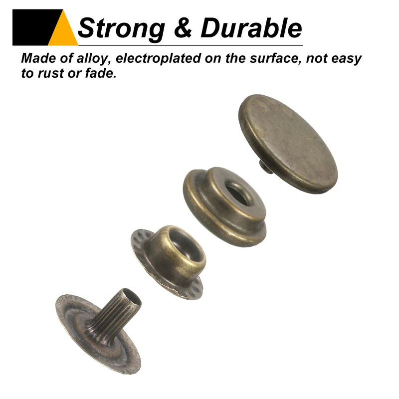 60Set Press-Stud Cap Button 12.5mm Metal Snap Fastener for Clothes DIY, Bronze