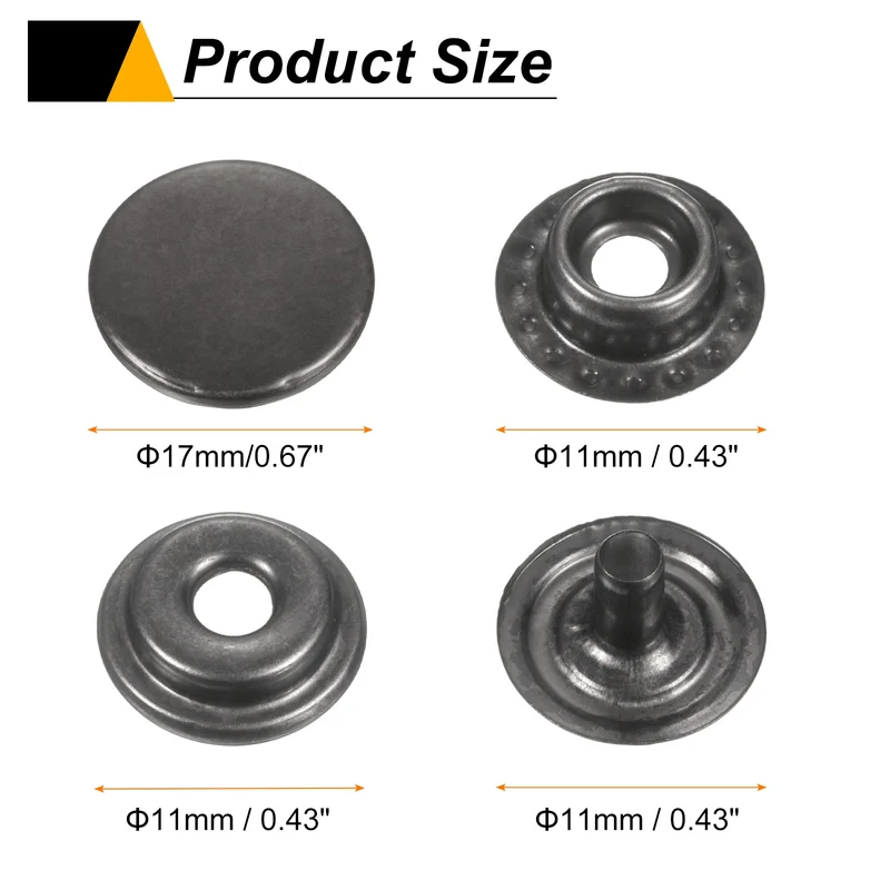 60Set Press-Stud Cap Button 17mm Metal Snap Fastener for Crafts, Gun