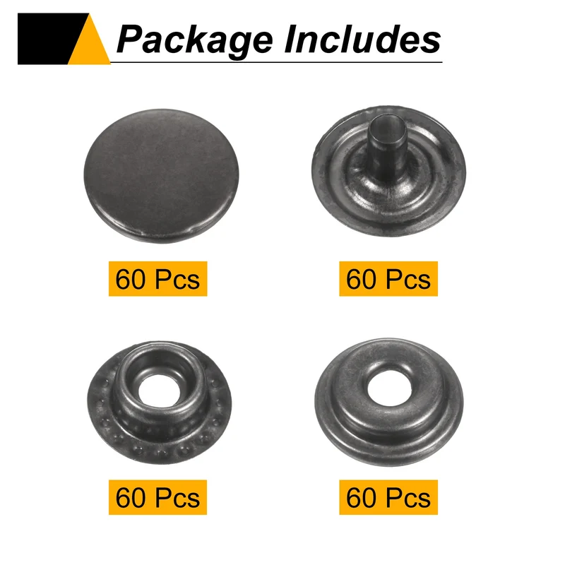 60Set Press-Stud Cap Button 17mm Metal Snap Fastener for Crafts, Gun
