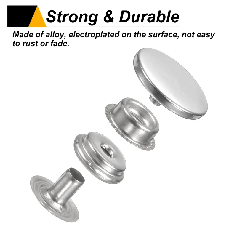 60 Set Press-Stud Cap Button 20mm Metal Snap Fastener for Clothes DIY Silver