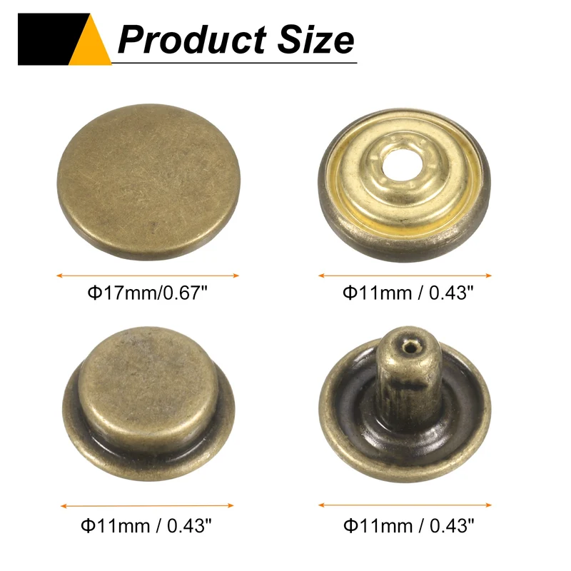 60Set Press-Stud Cap Button 17mm Metal Snap Fastener for Clothes DIY, Bronze