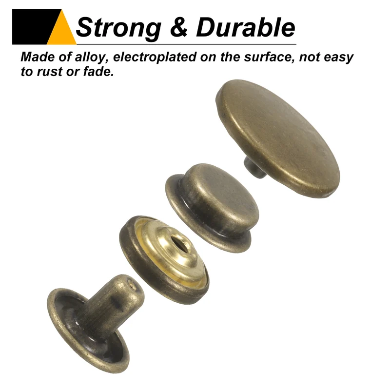 60Set Press-Stud Cap Button 17mm Metal Snap Fastener for Clothes DIY, Bronze