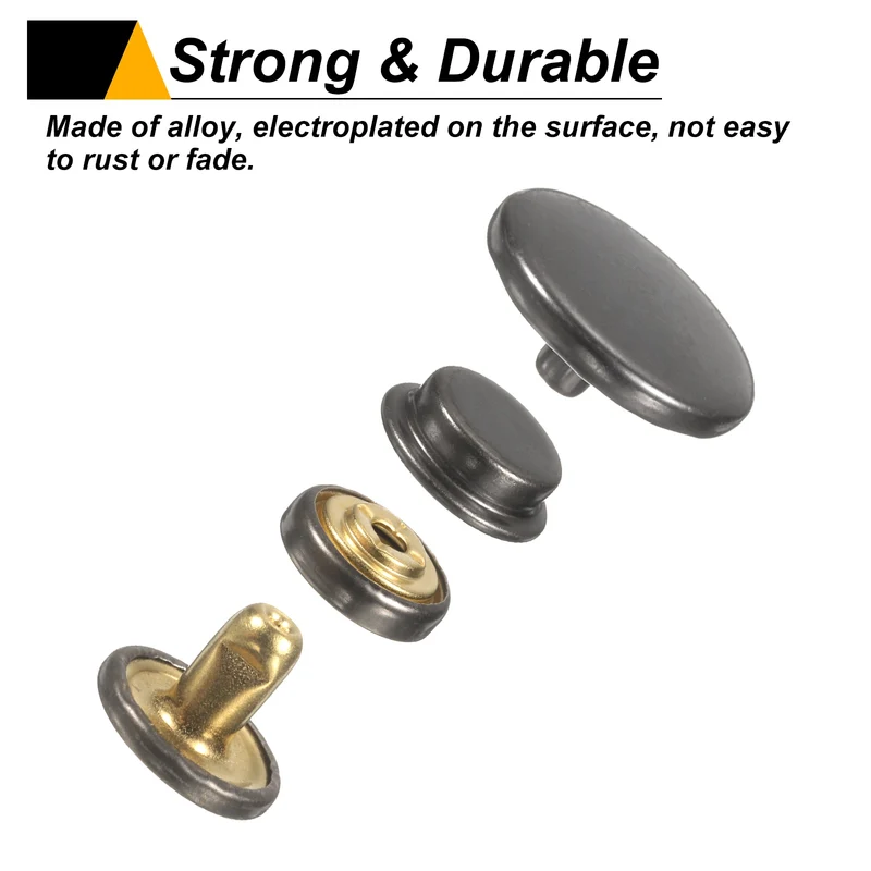 60Set Press-Stud Cap Button 17mm Metal Snap Fastener for Clothes DIY, Gun