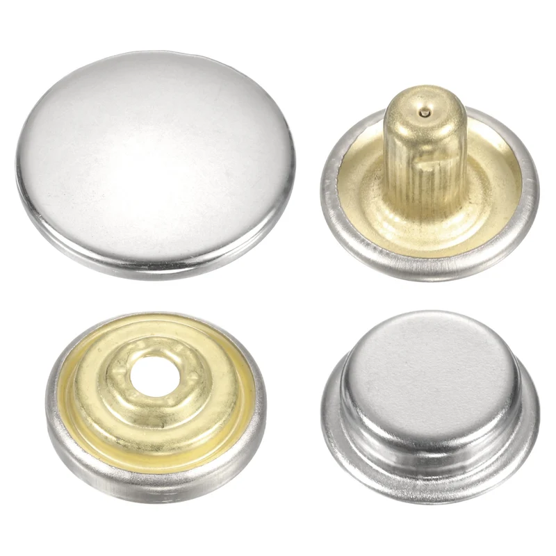60Set Press-Stud Cap Button 15mm Metal Snap Fastener for Umbrellas, Silver