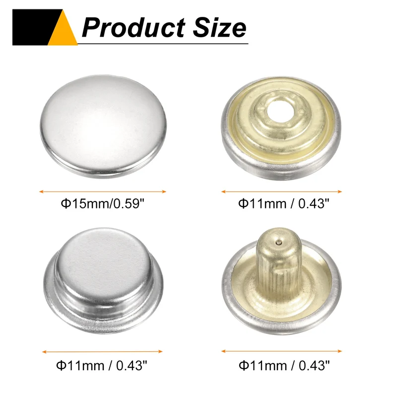 60Set Press-Stud Cap Button 15mm Metal Snap Fastener for Umbrellas, Silver