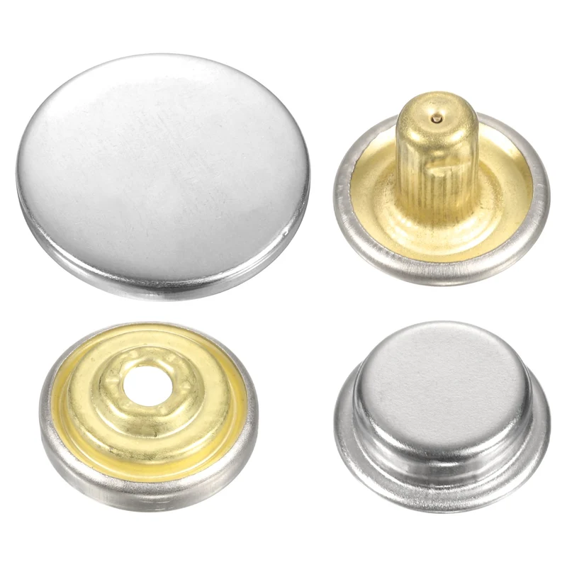 60Set Press-Stud Cap Button 17mm Metal Snap Fastener for Canvas, Silver