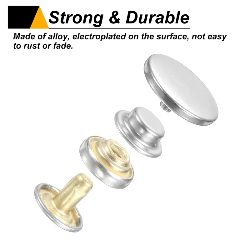 60Set Press-Stud Cap Button 17mm Metal Snap Fastener for Canvas, Silver