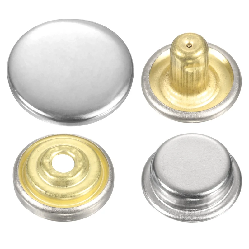60Set Press-Stud Cap Button 15mm Metal Snap Fastener for Clothes DIY, Silver