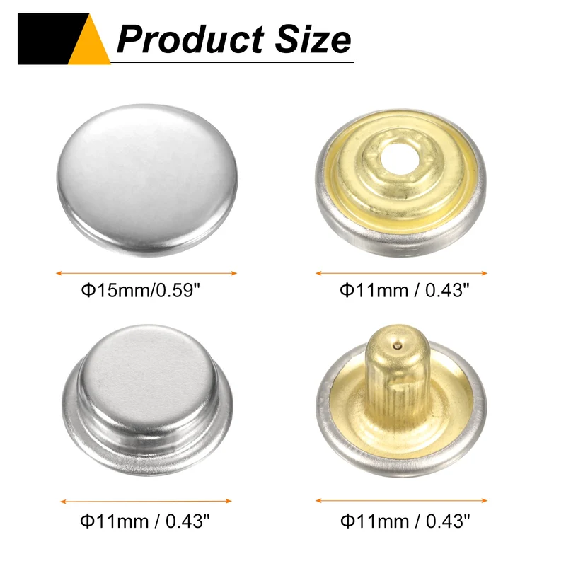 60Set Press-Stud Cap Button 15mm Metal Snap Fastener for Clothes DIY, Silver