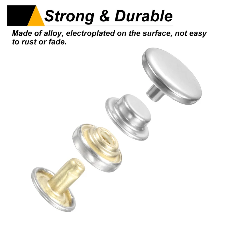 60Set Press-Stud Cap Button 15mm Metal Snap Fastener for Clothes DIY, Silver