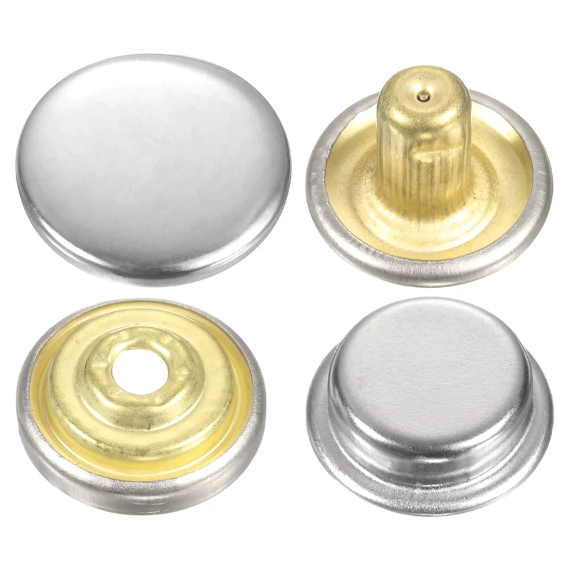 60Set Press-Stud Cap Button 12.5mm Metal Snap Fastener for Canvas, Silver