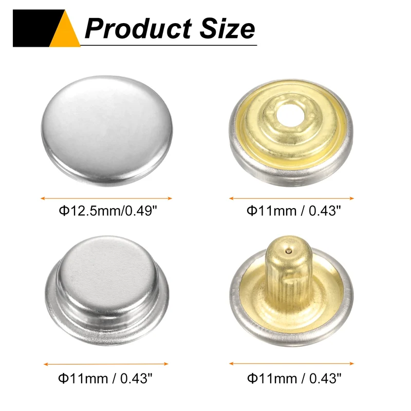 60Set Press-Stud Cap Button 12.5mm Metal Snap Fastener for Canvas, Silver