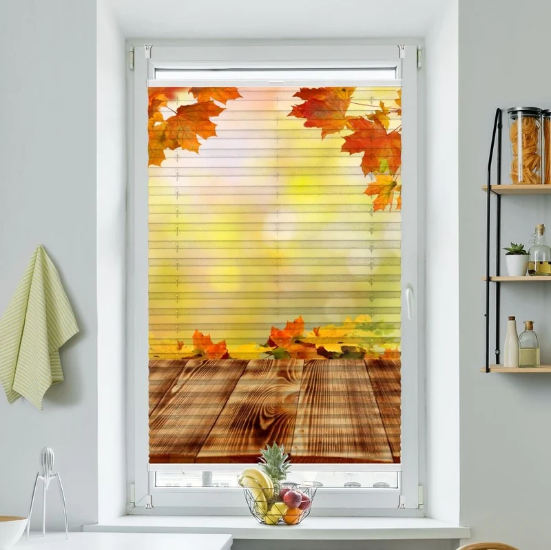 Plissee Motiv 'Steg Mit Herbstlaub'