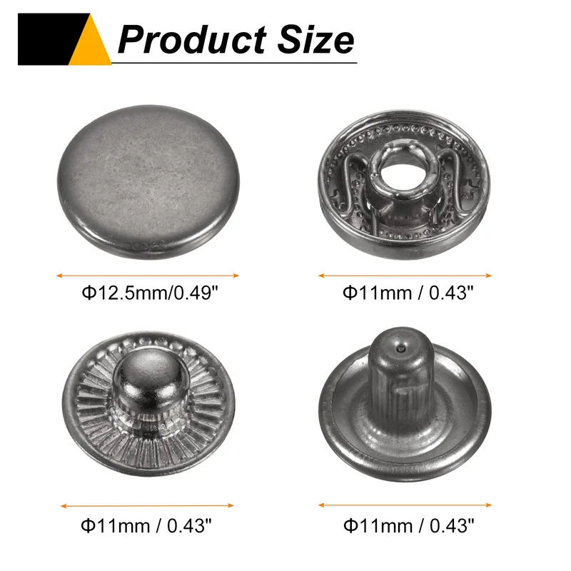 60Set Press-Stud Cap Button 12.5mm Metal Snap Fastener for Leathers, Gun