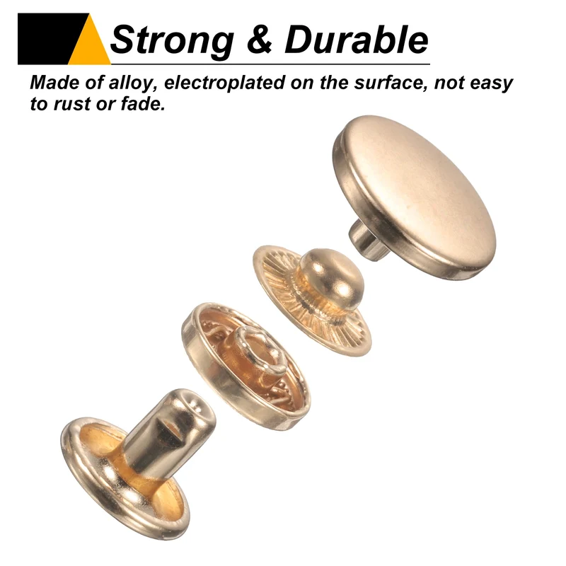 60Set Press-Stud Cap Button 15mm Metal Snap Fastener for Canvas, Gold