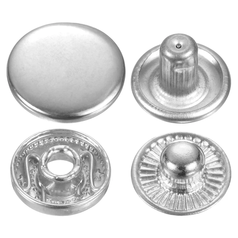60Set Press-Stud Cap Button 15mm Metal Snap Fastener for Canvas, Silver