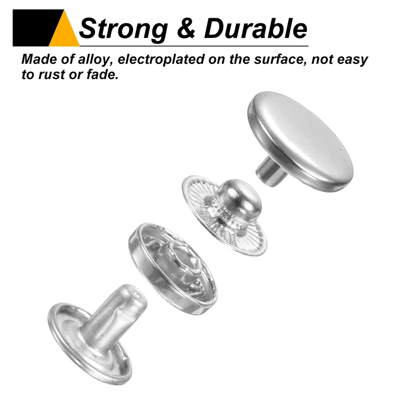 60Set Press-Stud Cap Button 15mm Metal Snap Fastener for Canvas, Silver