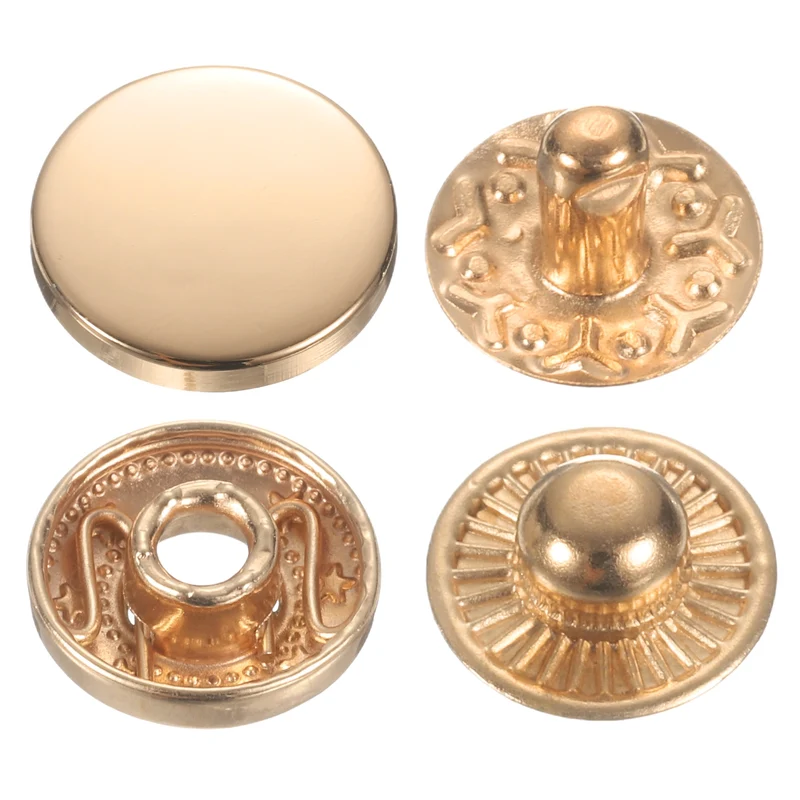 60Set Press-Stud Cap Button 10mm Metal Snap Fastener for Leather, Gold