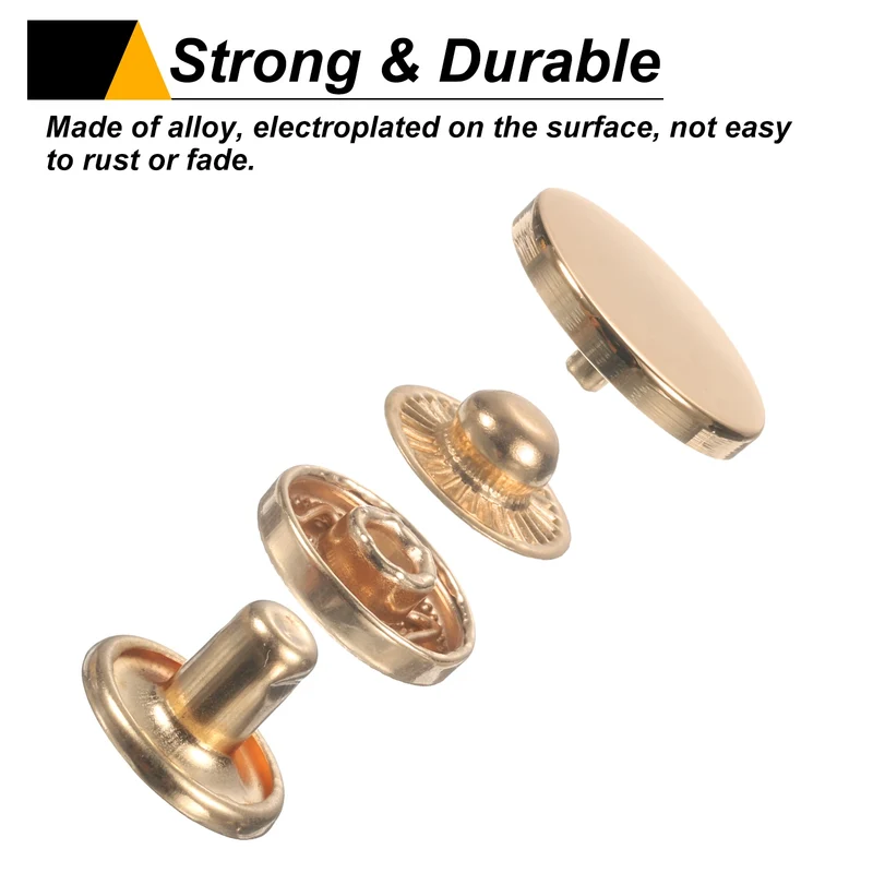 60Set Press-Stud Cap Button 17mm Metal Snap Fastener for Leathers, Gold